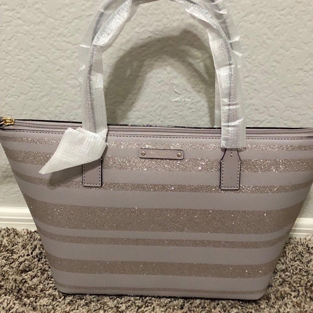 Kate Spade New York stripe glitter tote